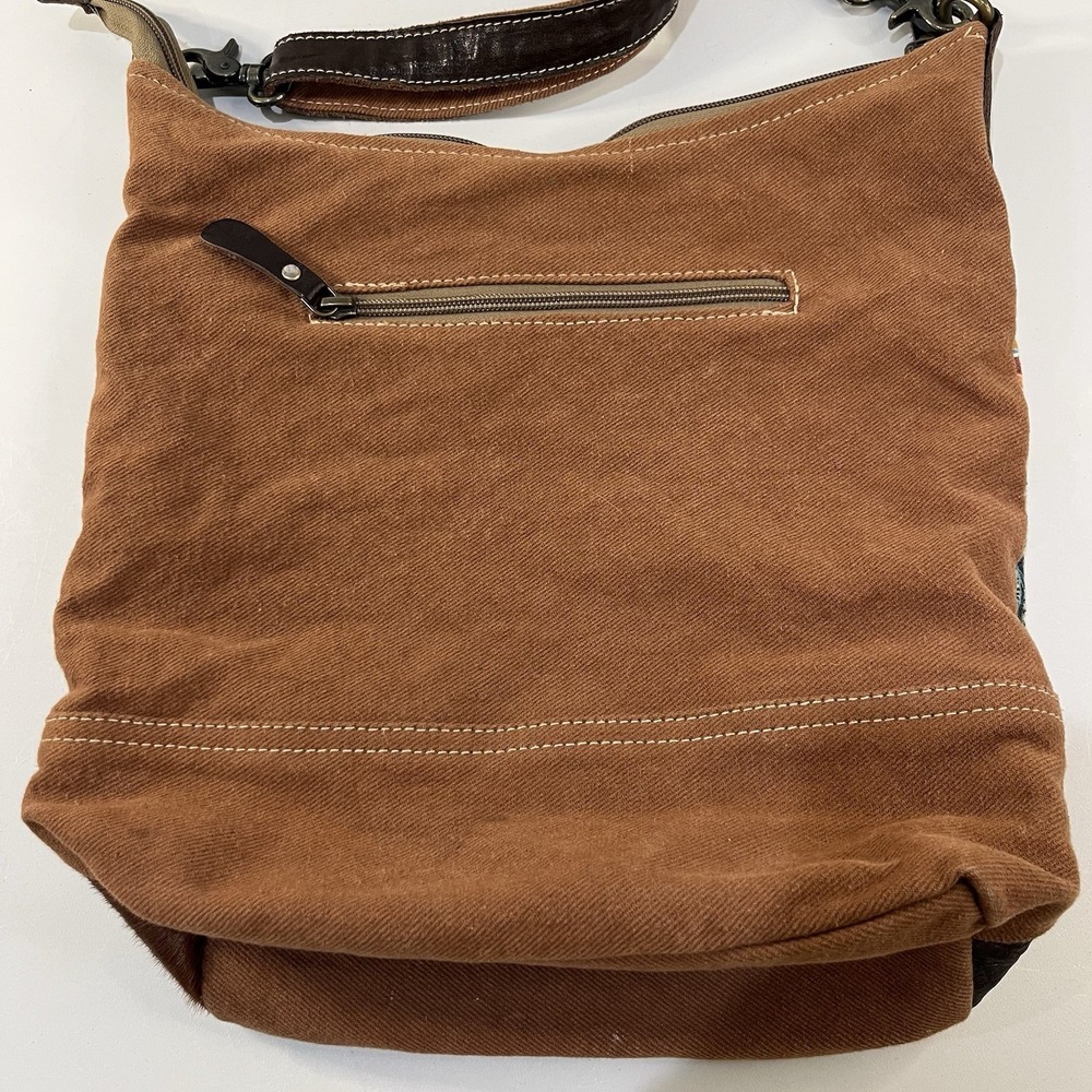 Myra Bag Sillage Floral Canvas & Fur Boho Western Crossbody Shoulder Bag - Picture 3 of 6